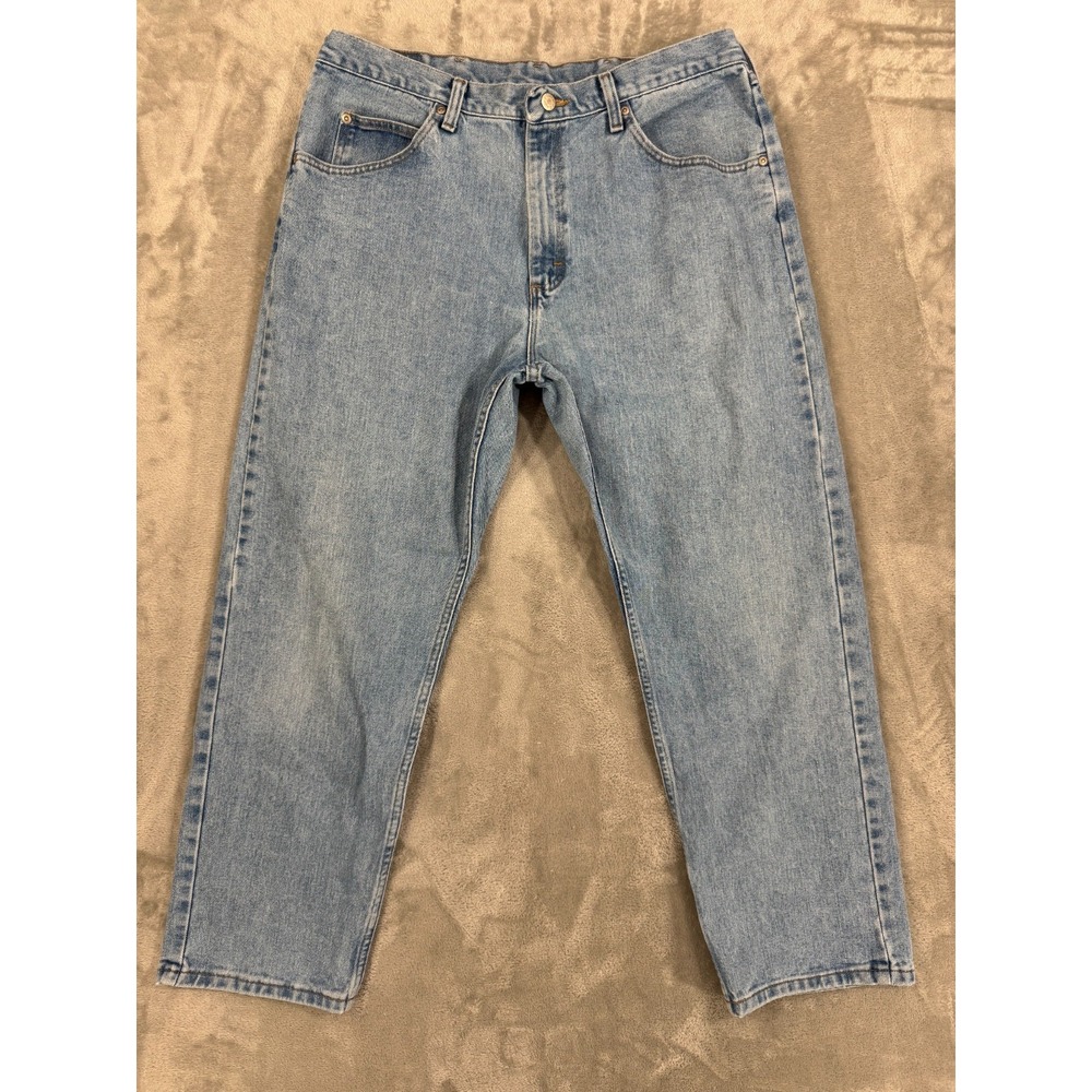 Wrangler Relaxed Fit Jeans Mens 36x30 Straight High Rise Blue Light Wash Denim